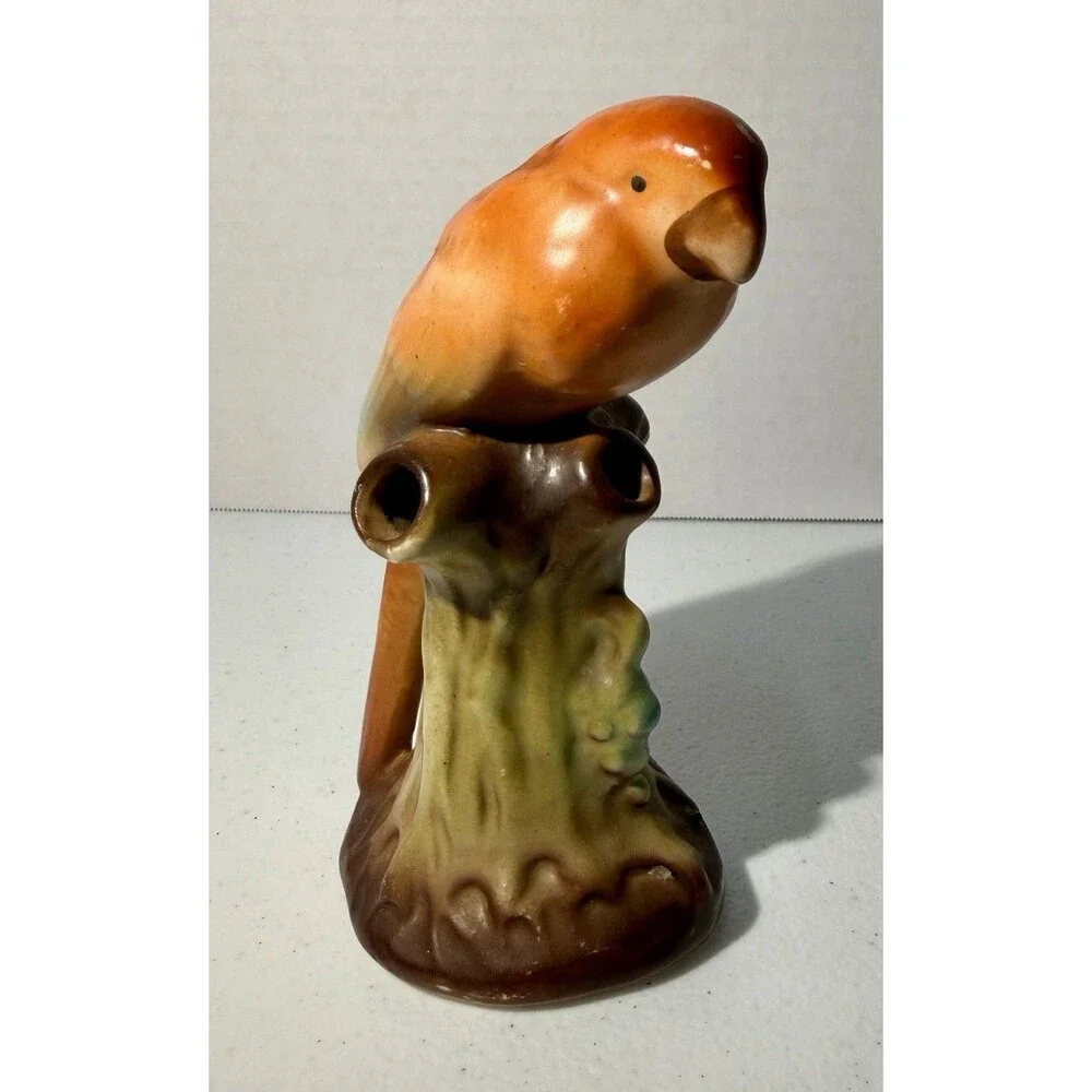 Red Czech Pottery Parrot Czechoslovakia Bird Red Dime Mark